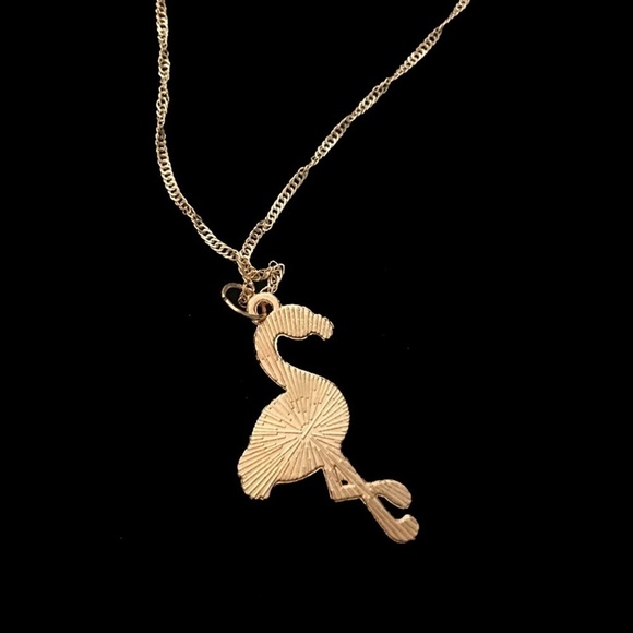 PINK Flamingo Hand Crafted Necklace Gold plated Water Wave Chain Cute - Picture 4 of 7